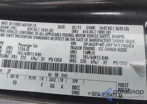 2015 Ford Fiesta Se из США, поврежденный, VIN 3FADP4EJ8FM176053